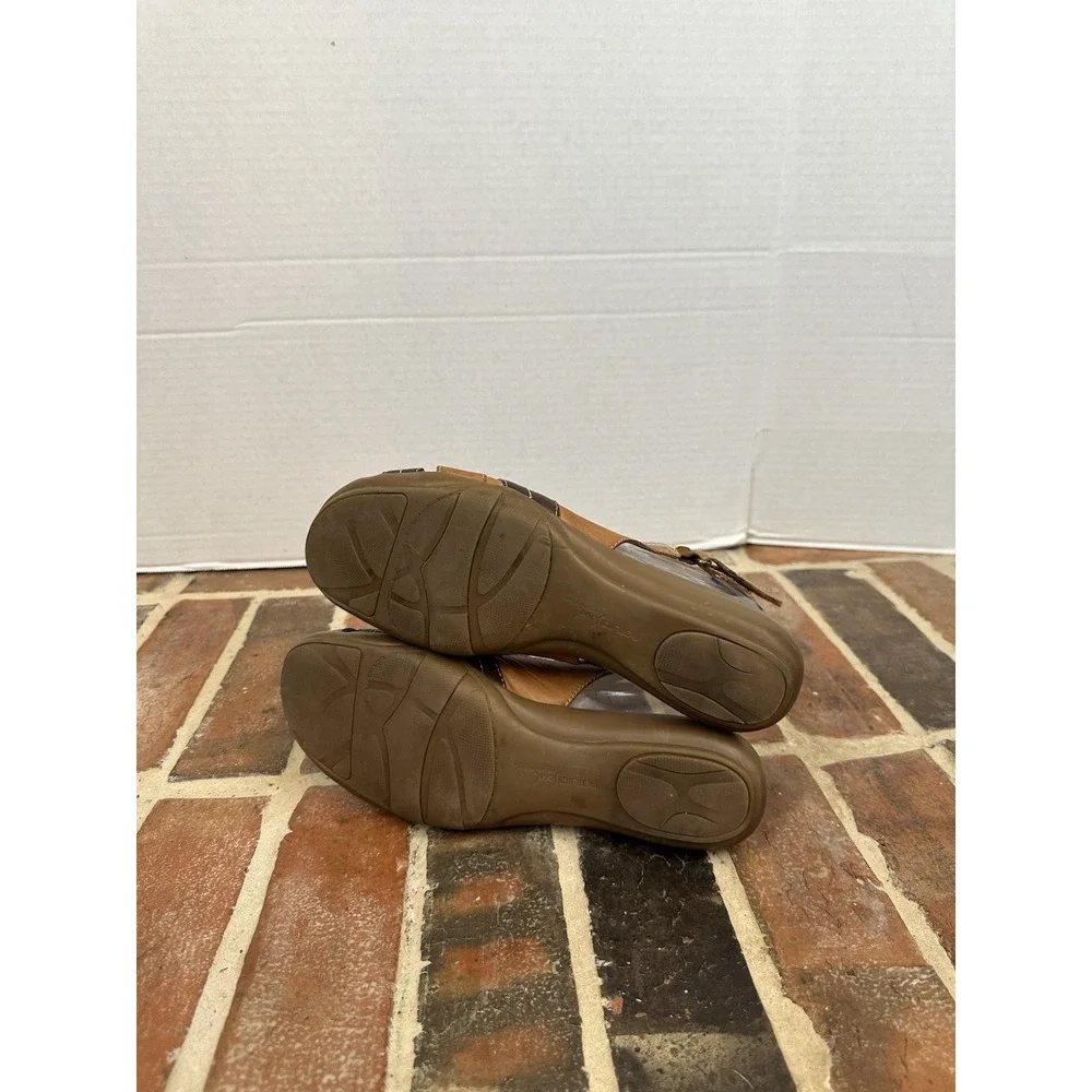 Natural Soul by Naturalizer Leather Two-tone‎ Brown Slingback Sandals Women's 9